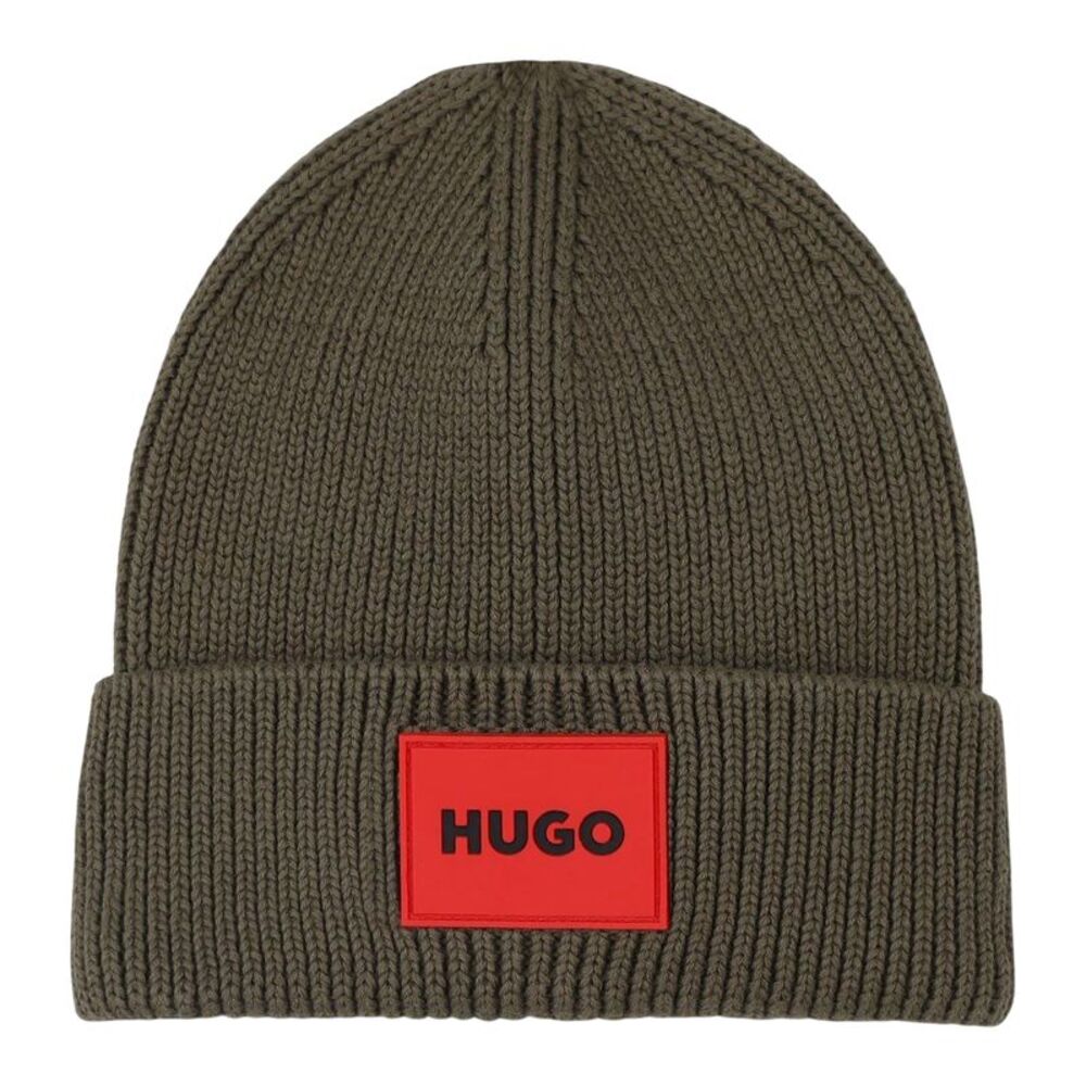 Hugo Childrens/Kids Logo Ribbed Turned Up Cuff Beanie / Kalamata